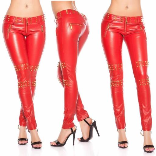 Pantalones cuero atractivos Deyli rojo [2]
