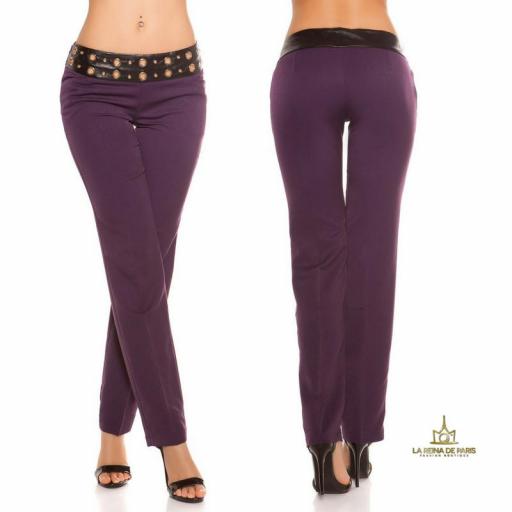  Pantalones rectos púrpura con cuero  [1]