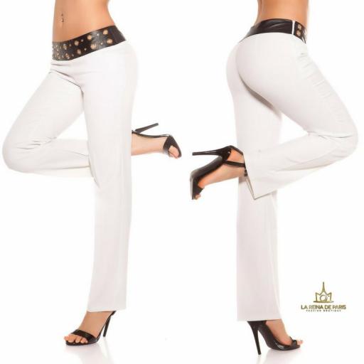 Pantalones rectos blancos con cuero [3]