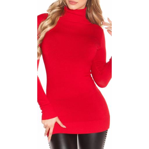 Suéter de punto largo cuello alto rojo [8]