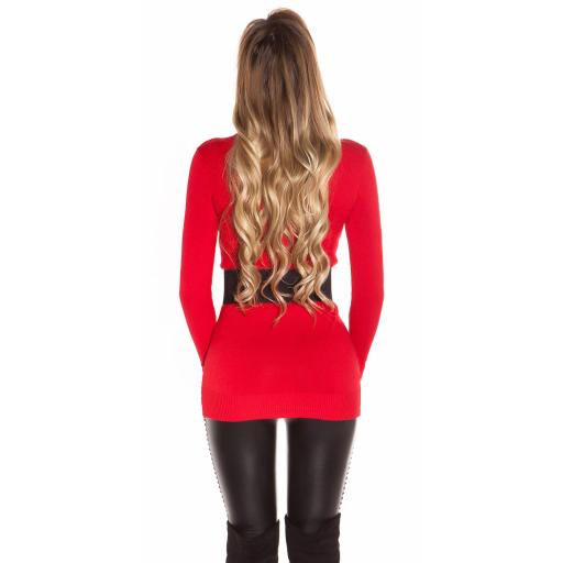 Suéter de punto largo cuello alto rojo [2]
