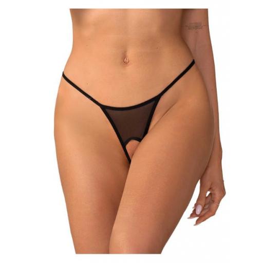 Tanga abierta negra de encaje [0]