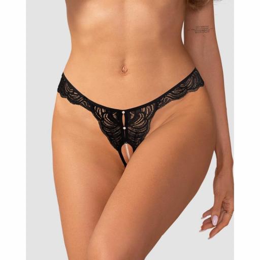 Tanga Abierta Negra de Encaje con Perlas [2]