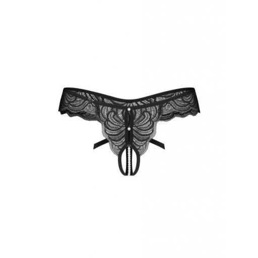 Tanga Abierta Negra de Encaje con Perlas [5]