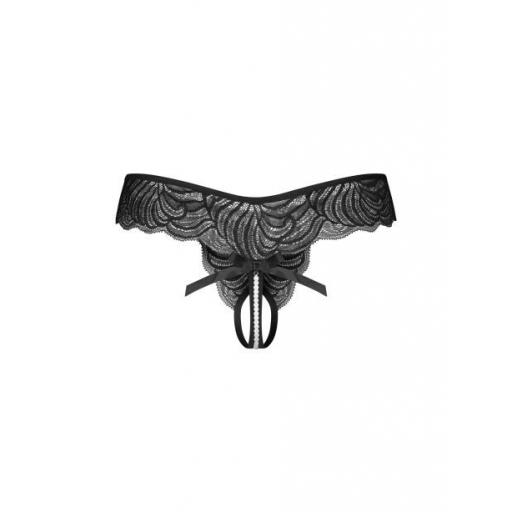 Tanga Abierta Negra de Encaje con Perlas [6]