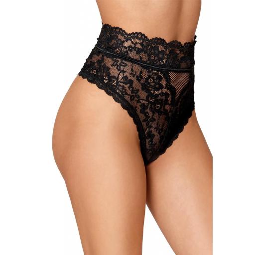 Tanga encaje de cintura alta negro