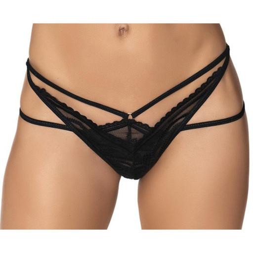 Tanga negro con tirantes ajustables [0]