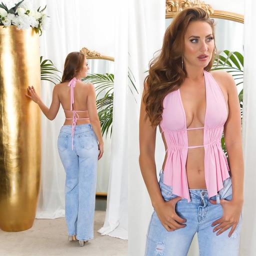 Top chic rosa suave atado al cuello [12]