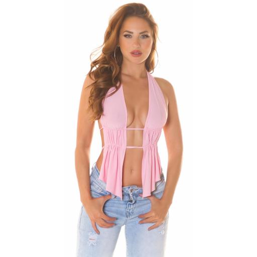 Top chic rosa suave atado al cuello [6]