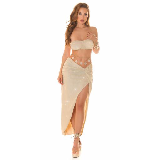 Top corto bandeau beige con purpurina [1]