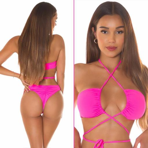 Top de bikini con lazo envolvente rosa [1]