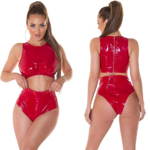 Top Crop Latex Look Rojo [2]