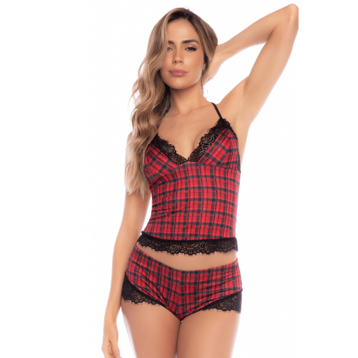 Top y short de encaje tartán rojo [0]