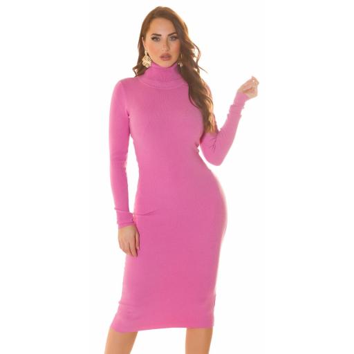 Vestido básico de punto midi rosa  [4]