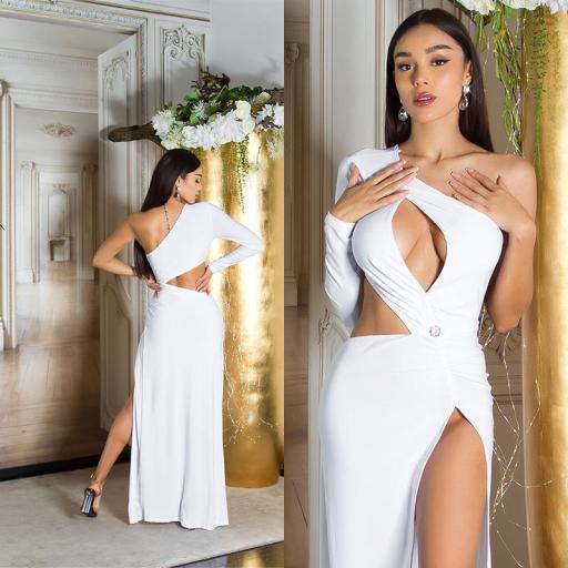 Vestido blanco elegante largo asimétrico [7]