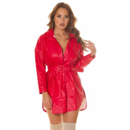 Vestido camisero polipiel en rojo [5]