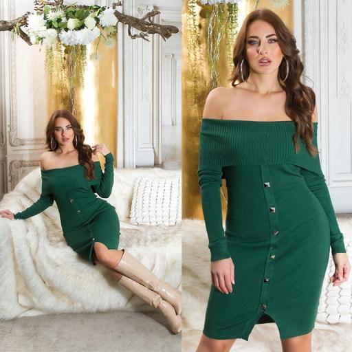 Vestido con hombros descubiertos verde [15]