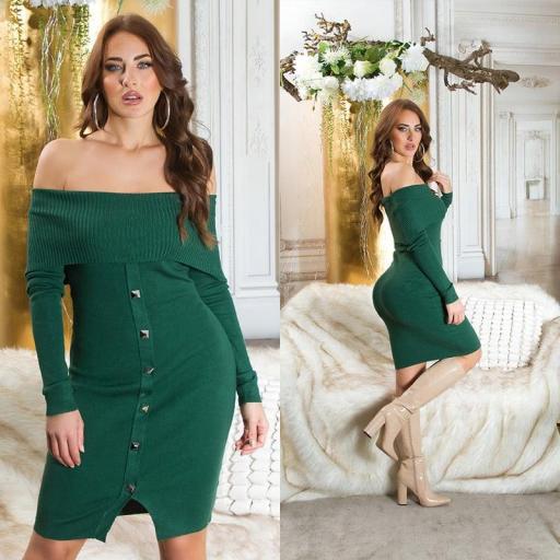 Vestido con hombros descubiertos verde [14]