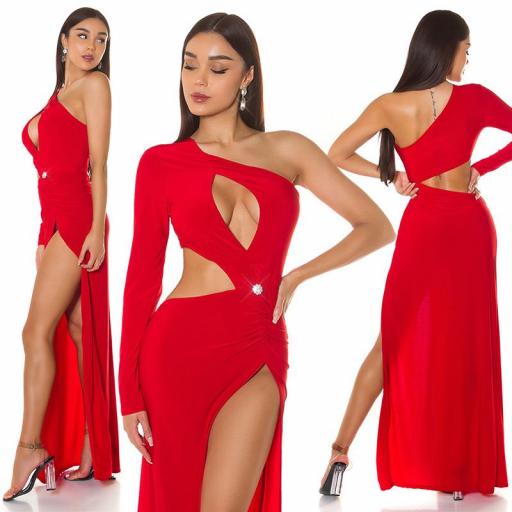 Vestido de fiesta con aberturas rojo