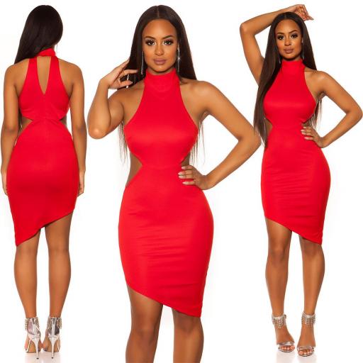 Vestido de moda sensual asimétrico rojo  [13]