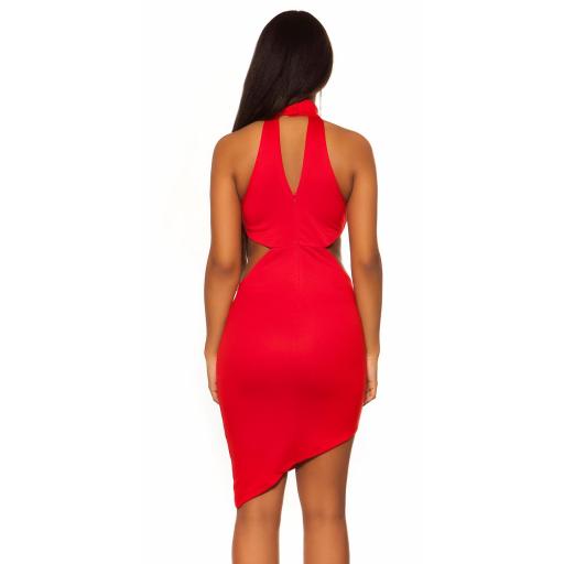 Vestido de moda sensual asimétrico rojo  [4]