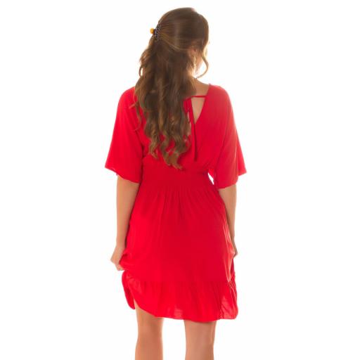 Vestido de verano cuello en V rojo [1]