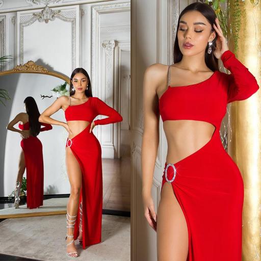 Vestido gala con Abertura XL rojo [7]