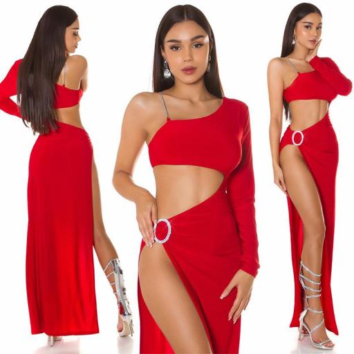 Vestido gala con Abertura XL rojo