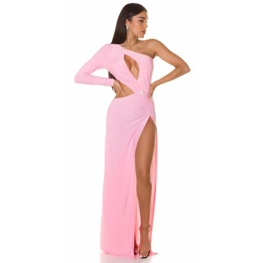 Vestido largo asimétrico y recortes rosa [4]