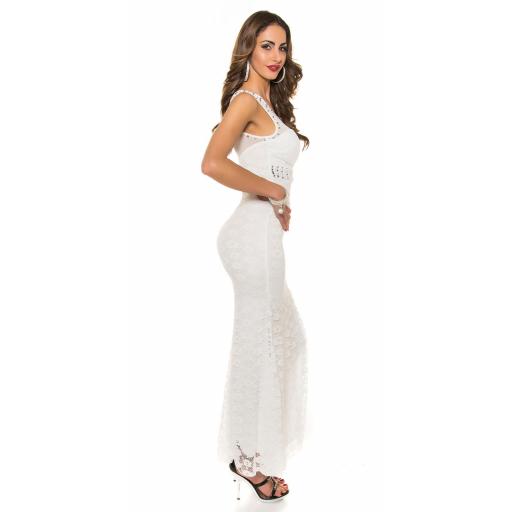 Vestido largo blanco de encaje y tul [14]