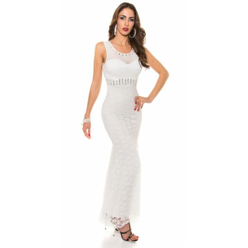 Vestido largo blanco de encaje y tul [10]