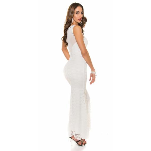 Vestido largo blanco de encaje y tul [11]