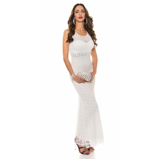 Vestido largo blanco de encaje y tul [12]