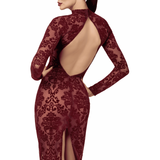 Vestido Largo de Tul Flocado Burdeos [4]