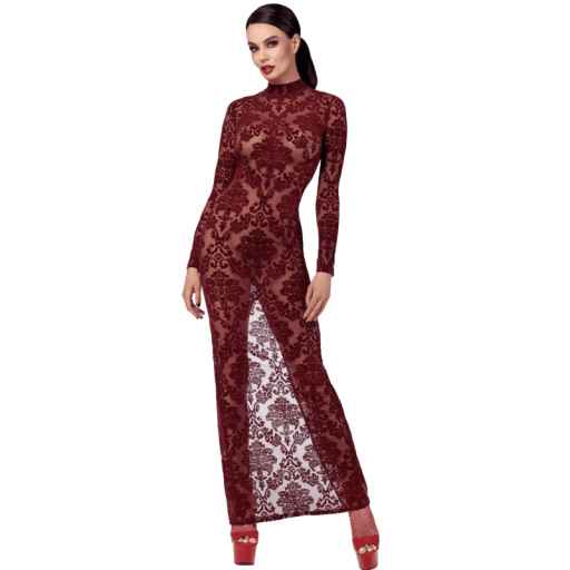 Vestido Largo de Tul Flocado Burdeos [2]