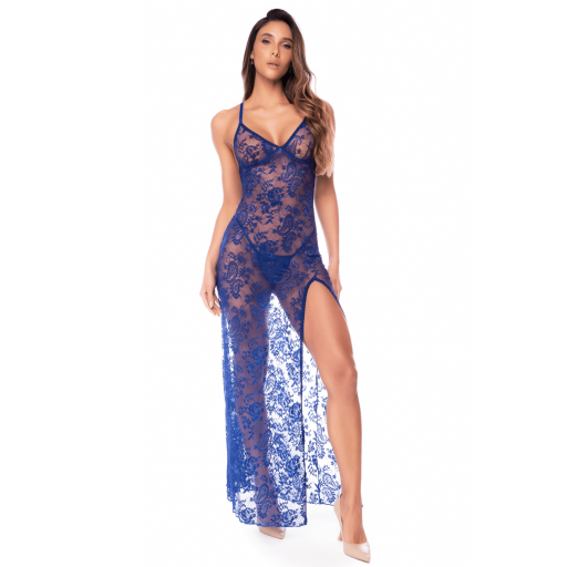 Vestido Largo Encaje Azul Royal [0]
