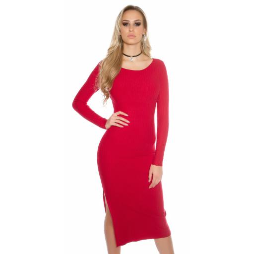 Vestido maxi de punto con aberturas rojo [1]