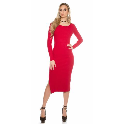 Vestido maxi de punto con aberturas rojo [4]