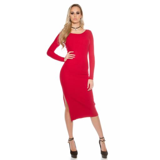 Vestido maxi de punto con aberturas rojo [5]