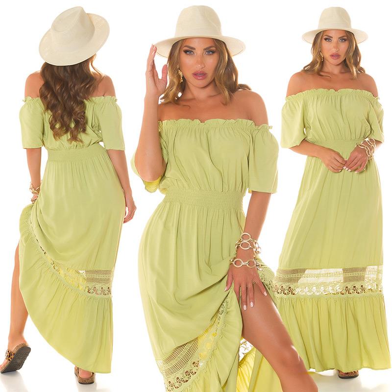 Comprar Vestido Maxi Y Hombro Descubierto Verde Moda Verano 2024 0383