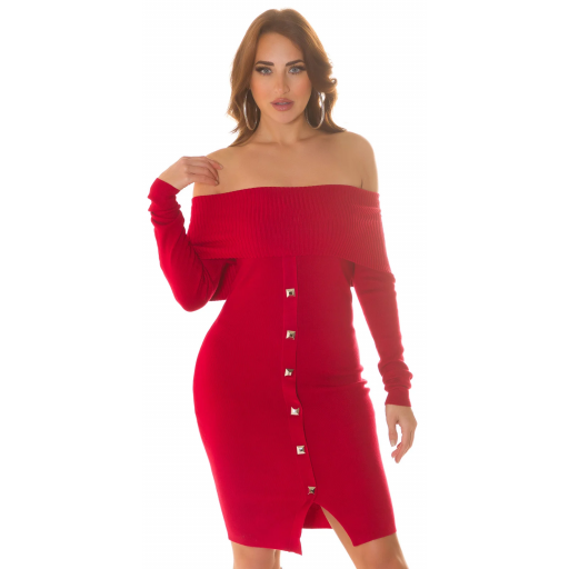 Vestido midi de punto Rojo con tachuelas [6]