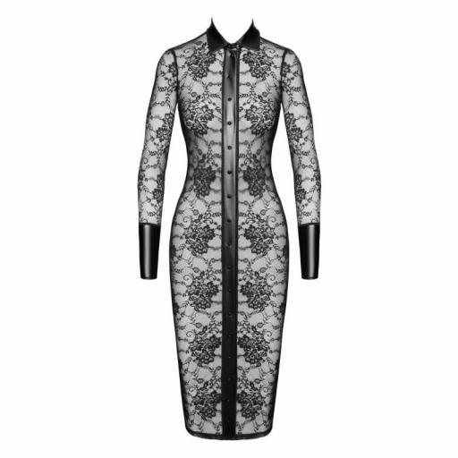 Vestido negro midi de Encaje con Botones [6]