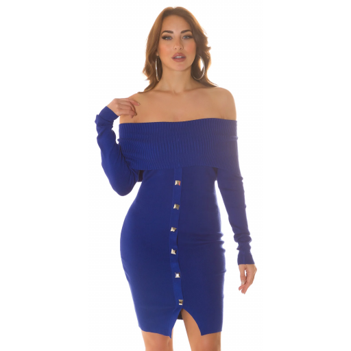 Vestido punto azul y hombro descubiertos [2]