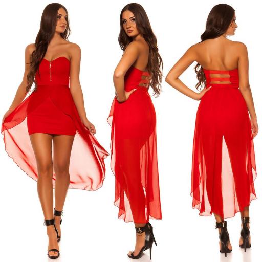 Vestido rojo semi largo glamoroso 