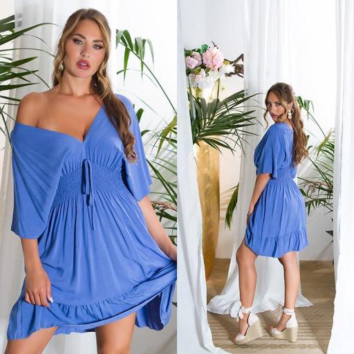 Vestido verano cintura fruncido azul [7]