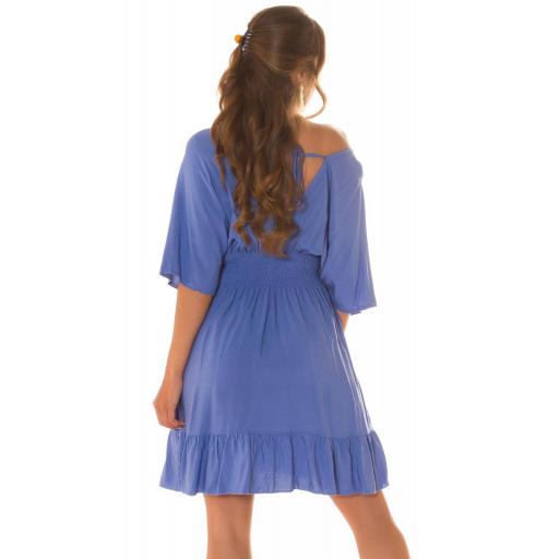 Vestido verano cintura fruncido azul [4]