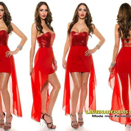 Vestido corto de fiesta rojo con cola [3]