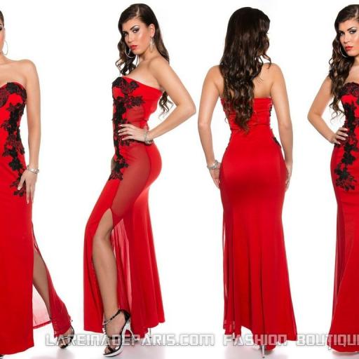 Vestido rojo largo elegante bordado [0]