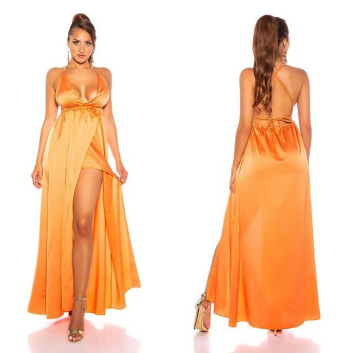 Vestido elegante espalda desnuda naranja [2]