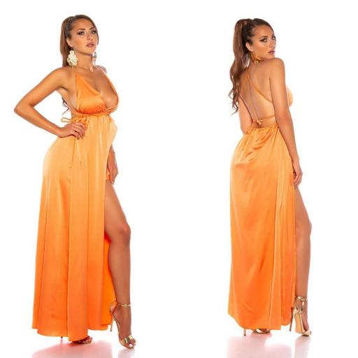 Vestido elegante espalda desnuda naranja [3]